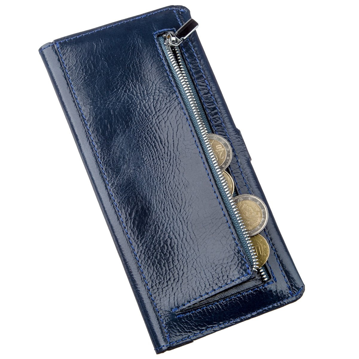 Unisex Leather Wallet SHVIGEL 16201 Blue - Genuine Leather, Ukrainian Craftsmanship