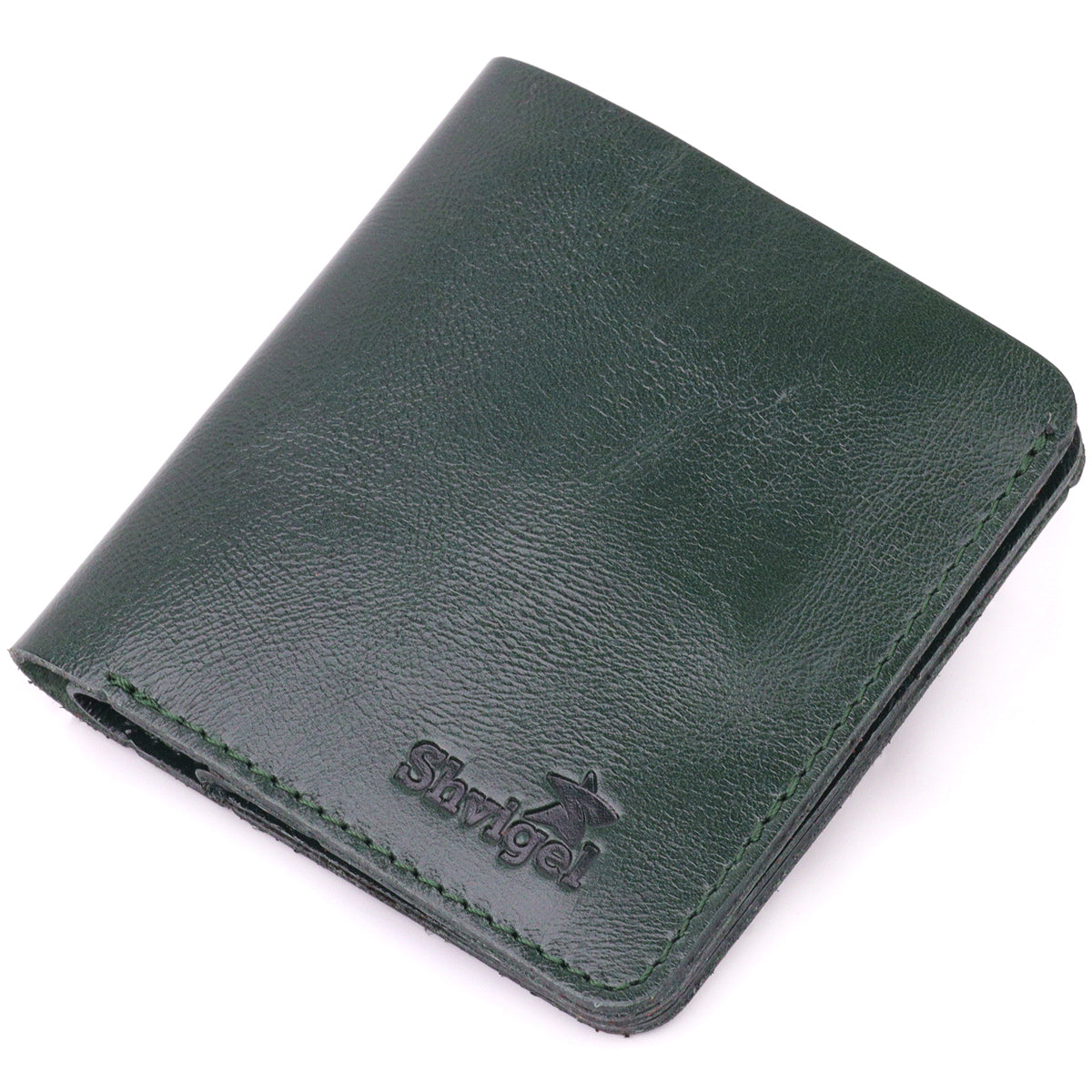 Leather Practical Wallet SHVIGEL 16608 Green Made in Ukraine Genuine Leather