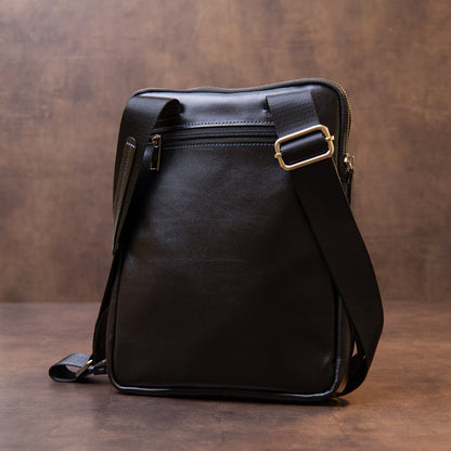 Men's Tablet Bag SHVIGEL 11281 Black Leather with Zip Pocket, Stylish Design