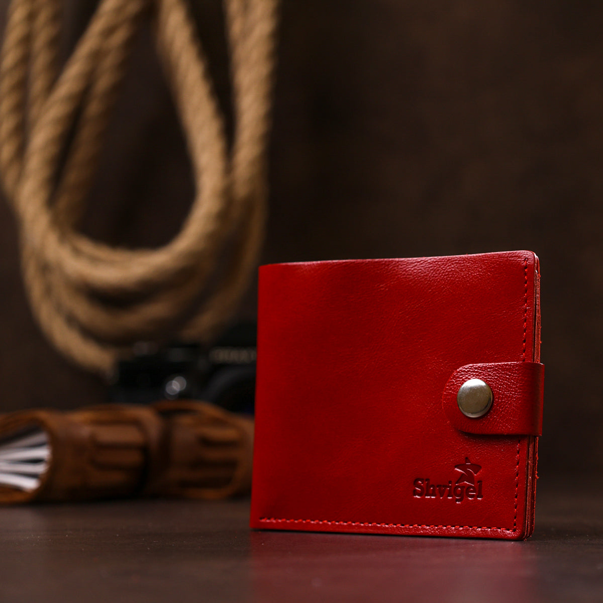 Small Leather Wallet for Women by SHVIGEL 16461 Red, Made from Natural Leather, Ukraine