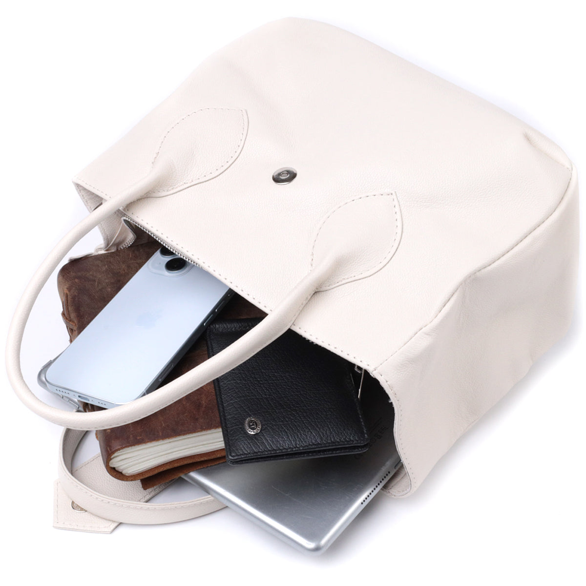 Stylish SHVIGEL Business Women's Leather Bag with Two Handles, Beige, Model 22830