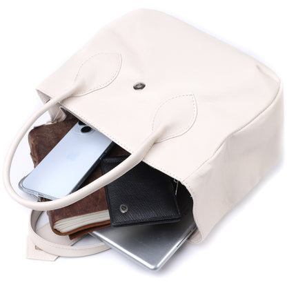 Stylish SHVIGEL Business Women's Leather Bag with Two Handles, Beige, Model 22830
