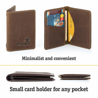 Leather Business Card Holder SHVIGEL 16146 Brown Premium Natural Leather