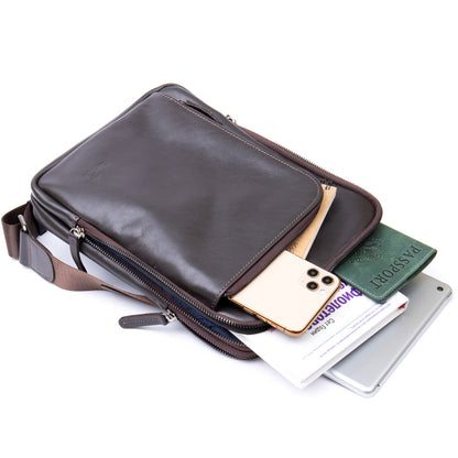 Stylish Tablet Bag SHVIGEL 11282 Brown Smooth Leather with Zipper Pocket
