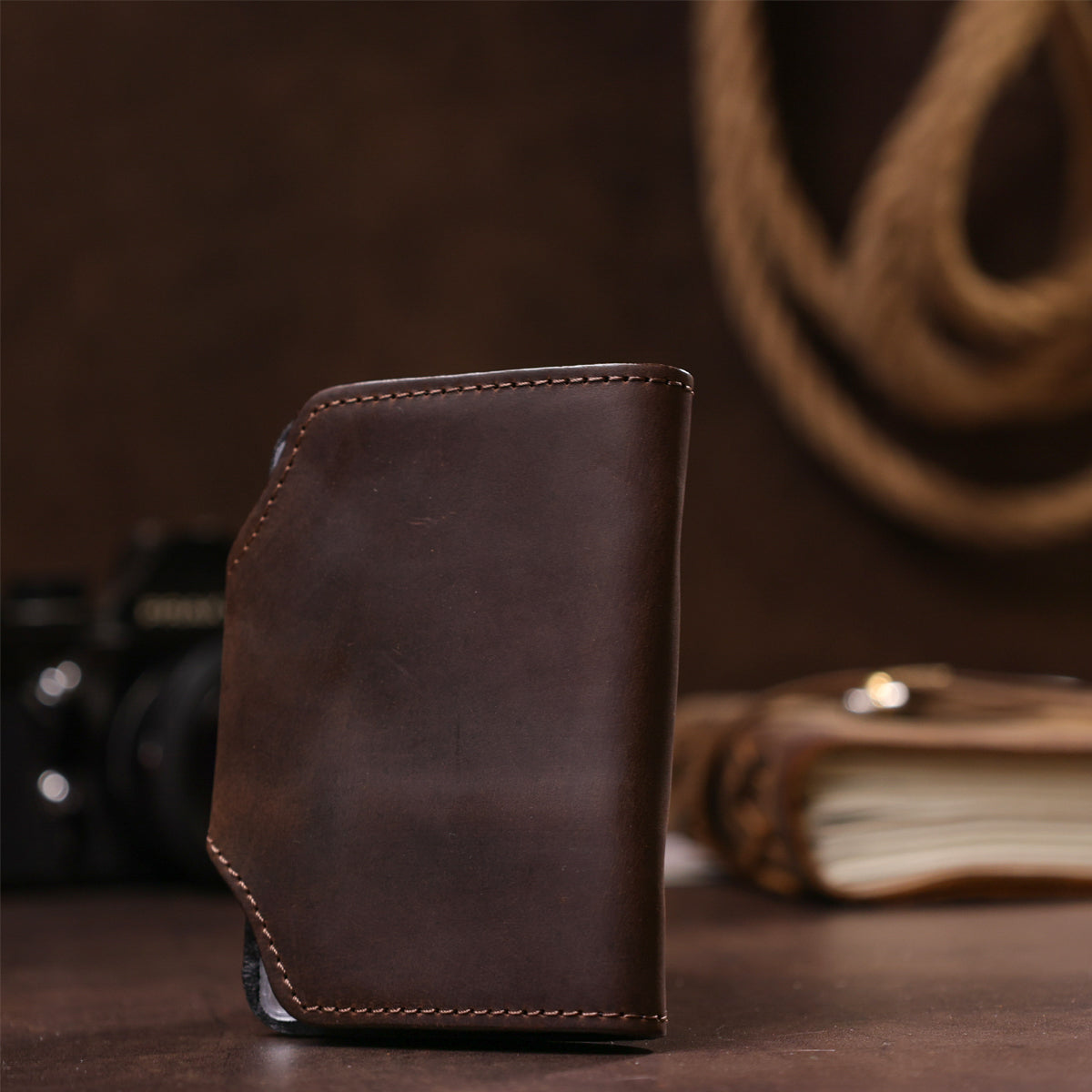 Vertical Business Card Holder SHVIGEL 13908 Leather Brown Natural Skin for Business Cards