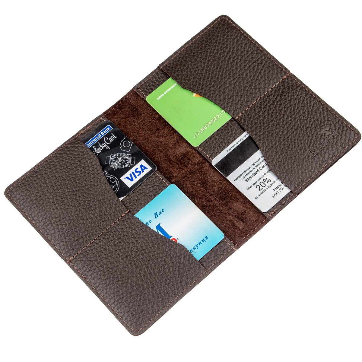 Leather Passport Cover Wallet SHVIGEL 13960 Brown Genuine Leather Handmade from Ukraine
