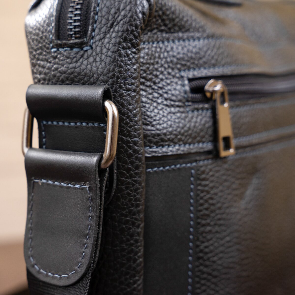 Business Shoulder Bag for Men SHVIGEL 11244 Black Genuine Floater Leather