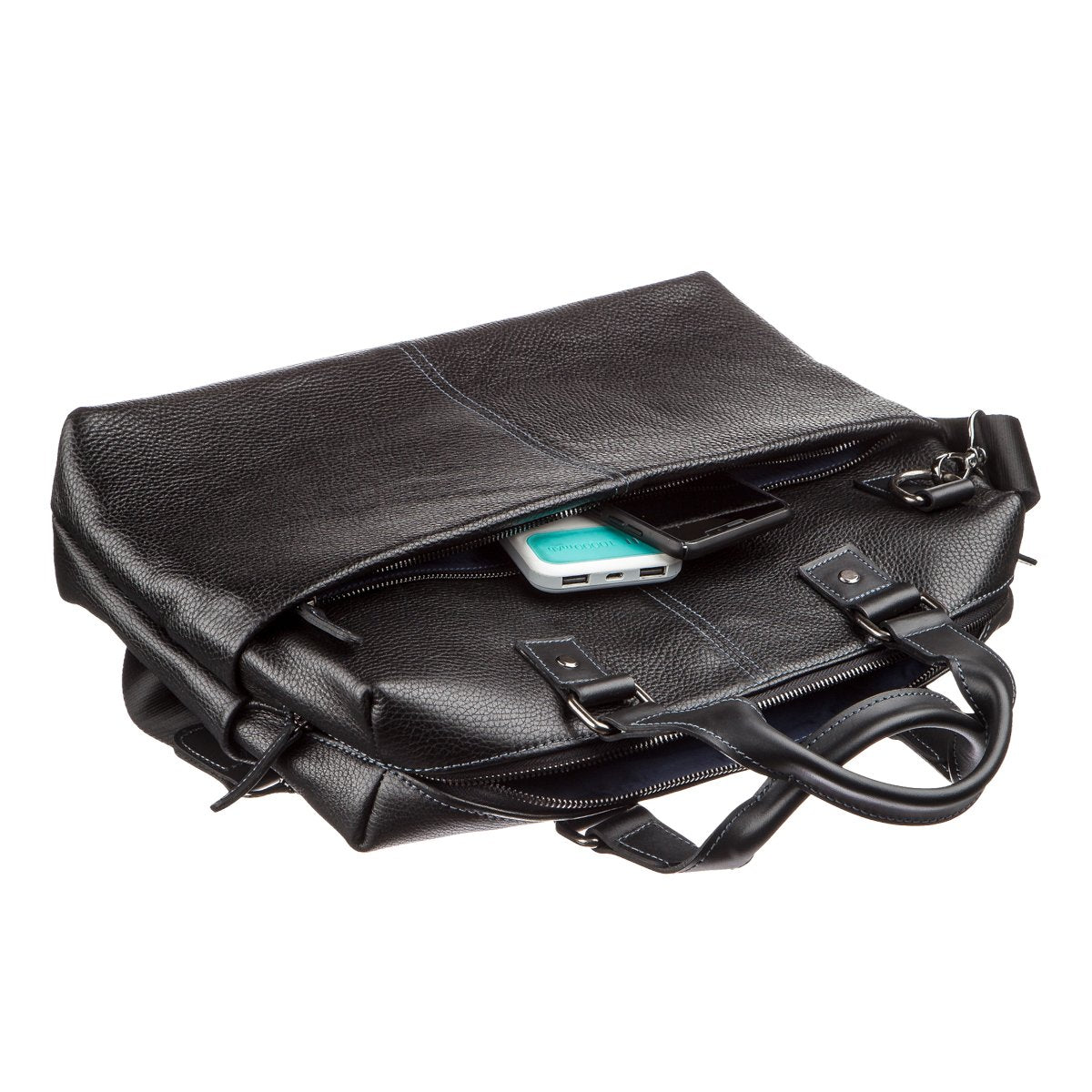 Leather Laptop Bag SHVIGEL 11243 Black Natural Leather Handmade Design