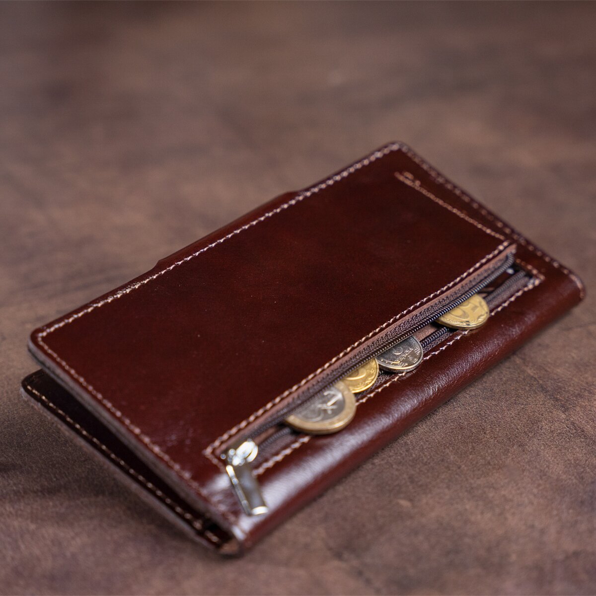 Vertical Men's Wallet SHVIGEL 16175 Brown Natural Leather with Snap Closure