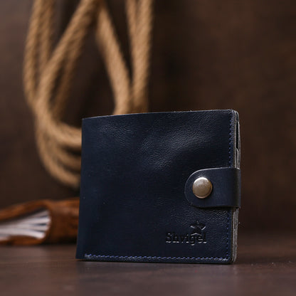Compact Leather Wallet SHVIGEL 16444 Blue Natural Leather Made in Ukraine
