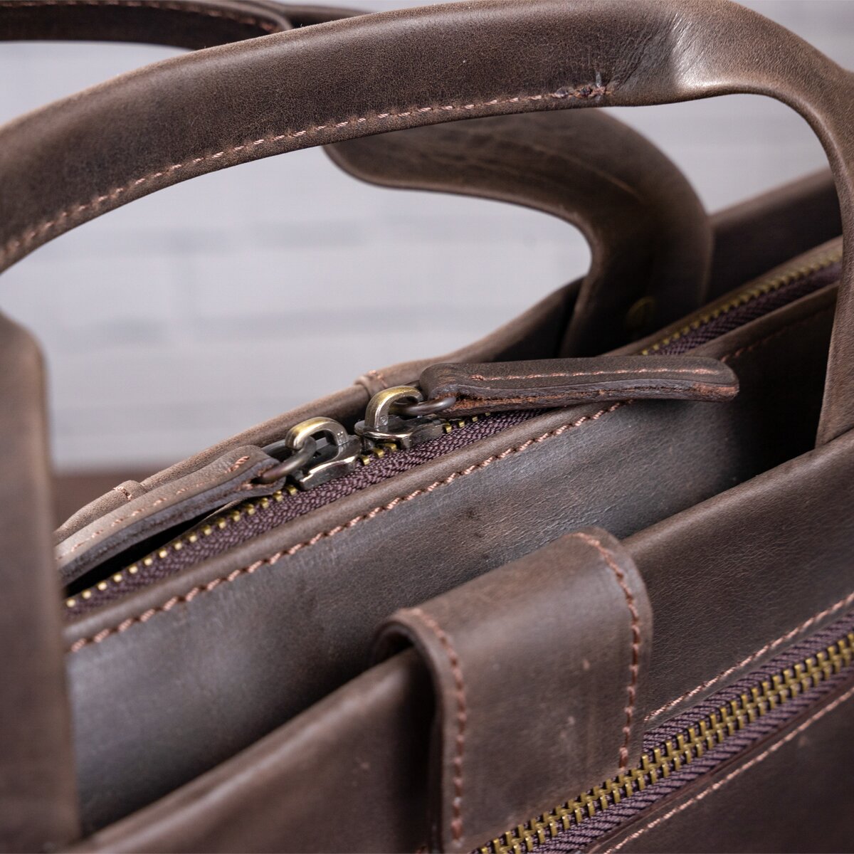 Men's Leather Bag SHVIGEL 11115 Brown Natural Leather Made in Ukraine