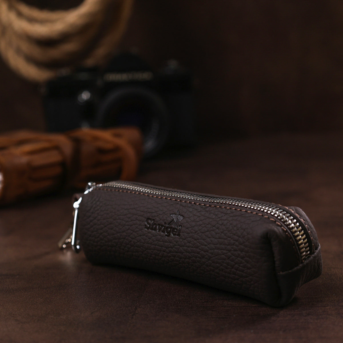 Matte Leather Key Holder SHVIGEL 16545 Brown - Natural Leather, Ideal for Keys
