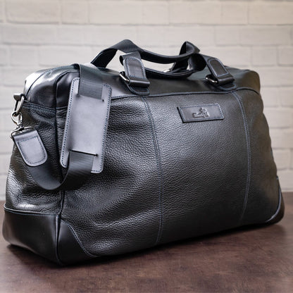 Travel Bag SHVIGEL 11120 Genuine Black Leather from Ukraine with Durable Design