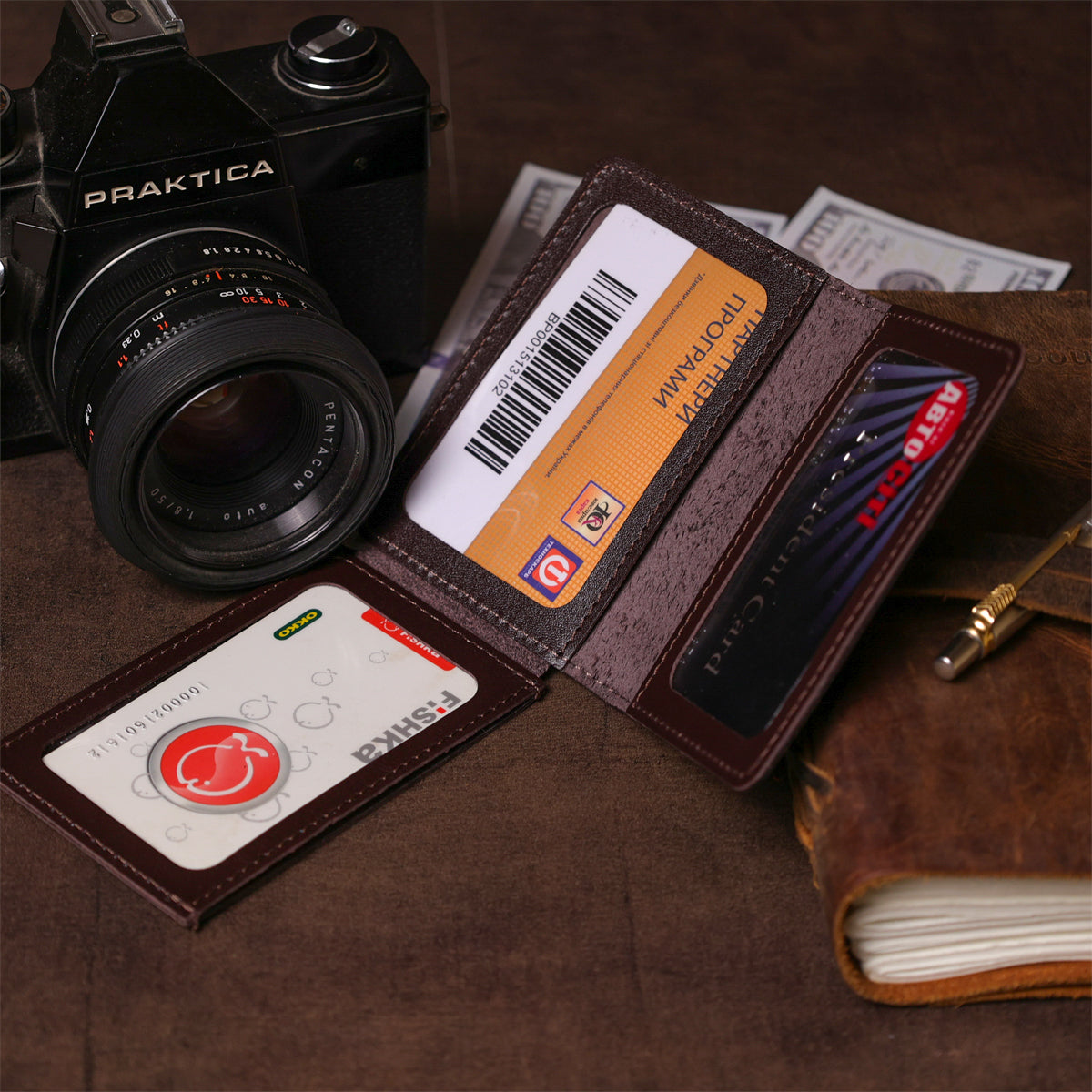Leather Auto Document Holder with 3 Slots SHVIGEL 13967 Brown - Natural Skin для водійського використання