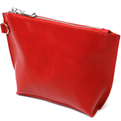Glossy Women's Cosmetic Bag SHVIGEL 16410 Red Natural Leather Stylish Design