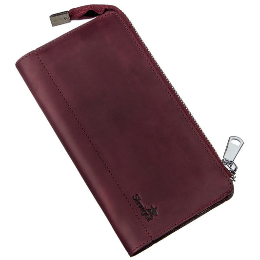 Unisex Vintage Leather Clutch by SHVIGEL 16187 in Burgundy - Natural Leather, Ukraine