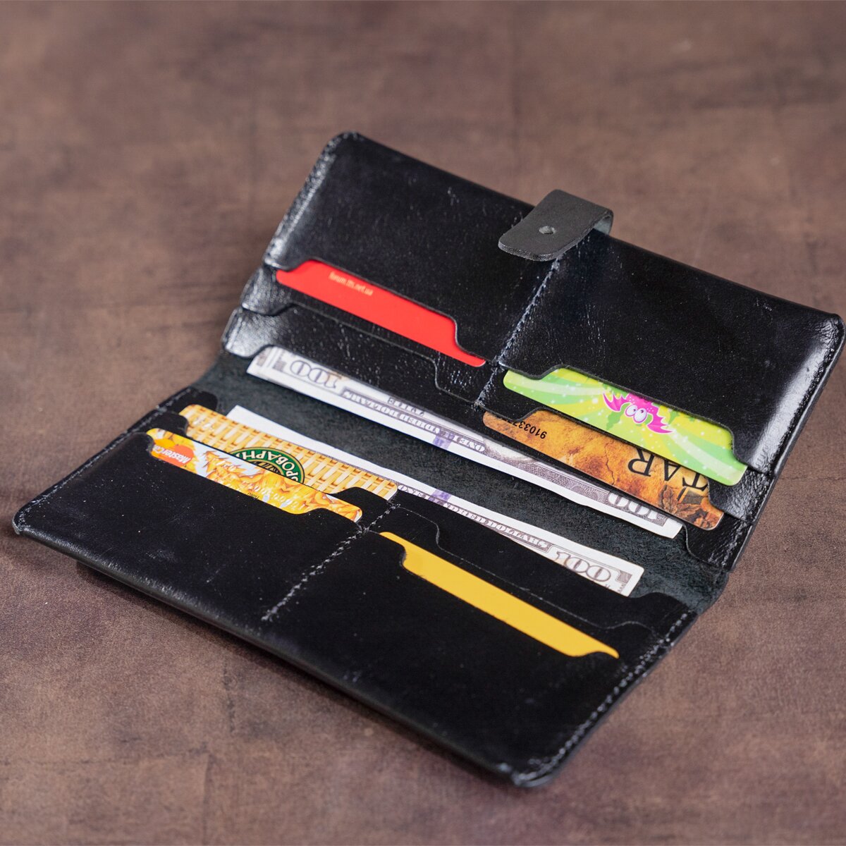 Men's Vertical Wallet SHVIGEL 16204 Black Genuine Leather Made in Ukraine