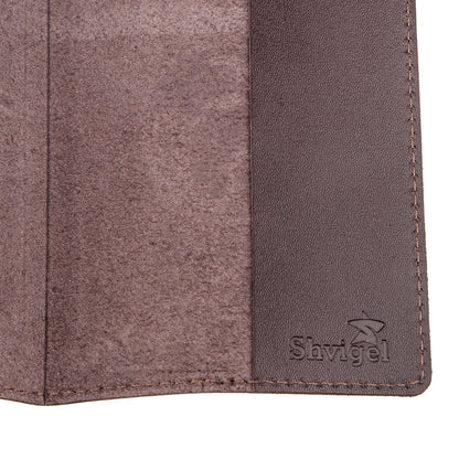 Leather Passport Holder with Card and Frame SHVIGEL 13983 Brown Natural Leather for Passport from Ukraine