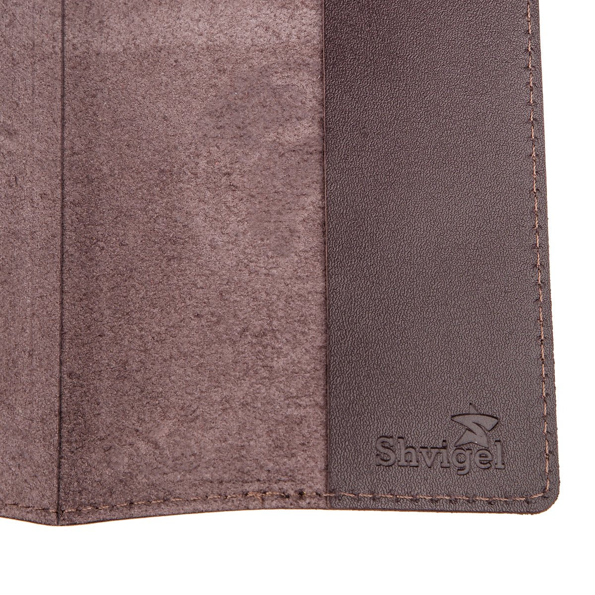 Leather Passport Holder with Card and Frame SHVIGEL 13983 Brown Natural Leather for Passport from Ukraine