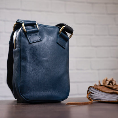 Men's Leather Bag SHVIGEL 19105 Blue Natural Leather Handmade in Ukraine