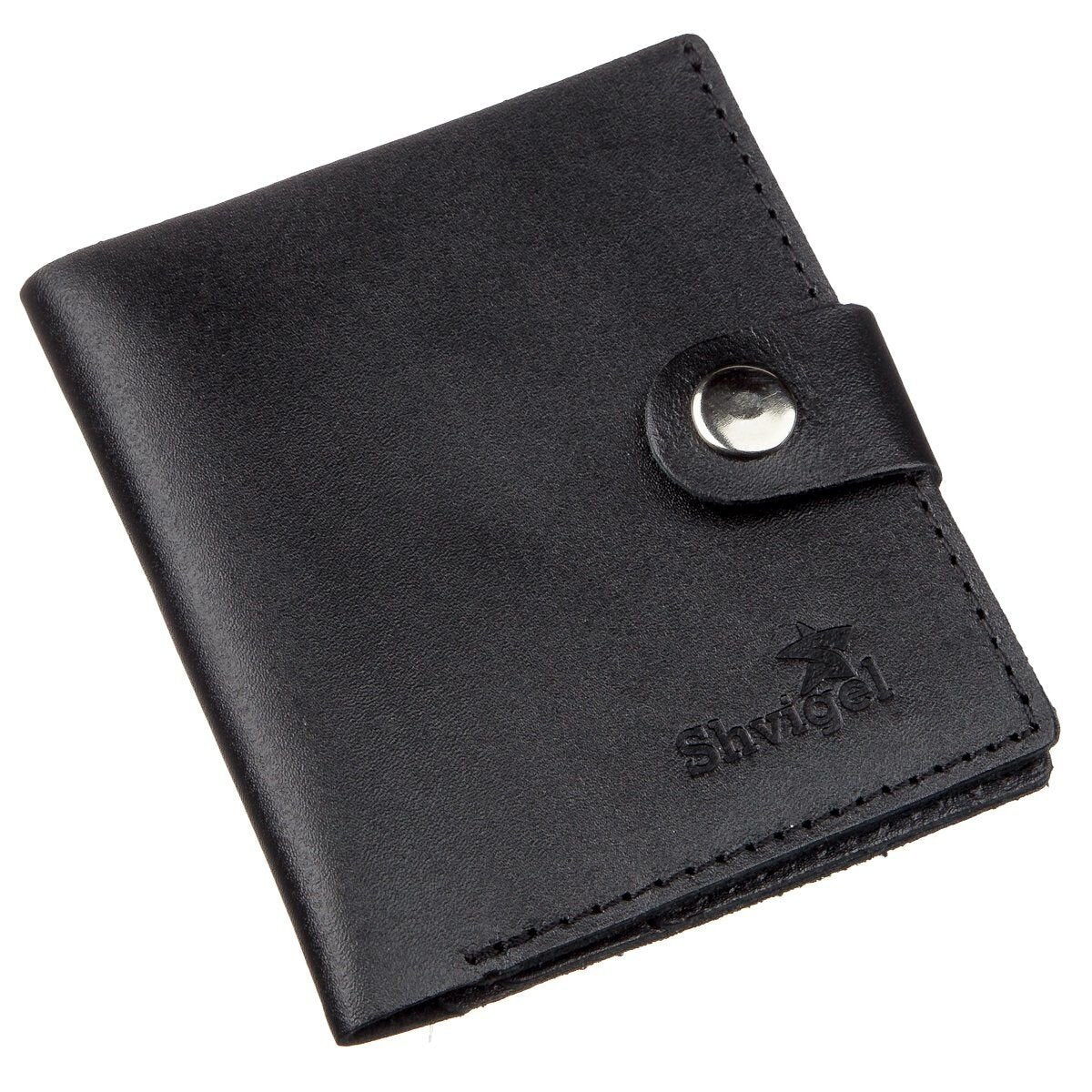 Vertical Men's Leather Wallet SHVIGEL 16225 Black Genuine Leather Crafted in Ukraine