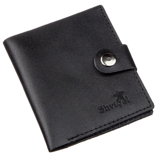 Vertical Men's Leather Wallet SHVIGEL 16225 Black Genuine Leather Crafted in Ukraine