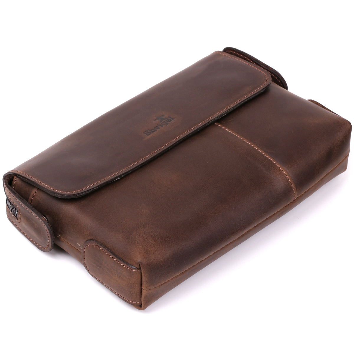 Men's Leather Clutch SHVIGEL 11085 Brown Natural Leather High-Quality Design
