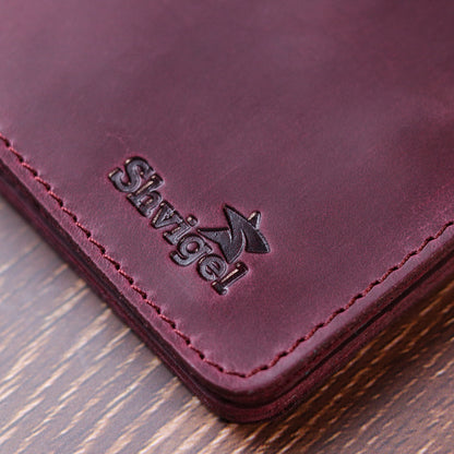 Leather Matte Wallet SHVIGEL 16604 Burgundy Natural Leather Crafted in Ukraine