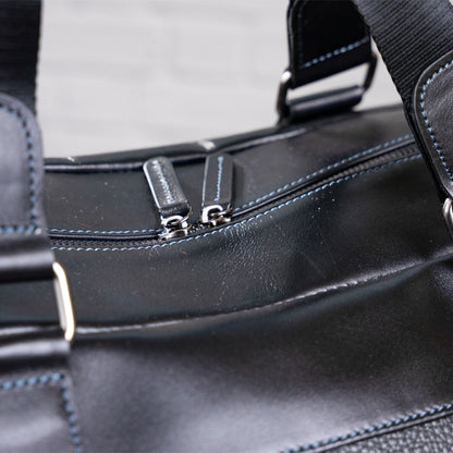 Travel Bag SHVIGEL 11120 Genuine Black Leather from Ukraine with Durable Design