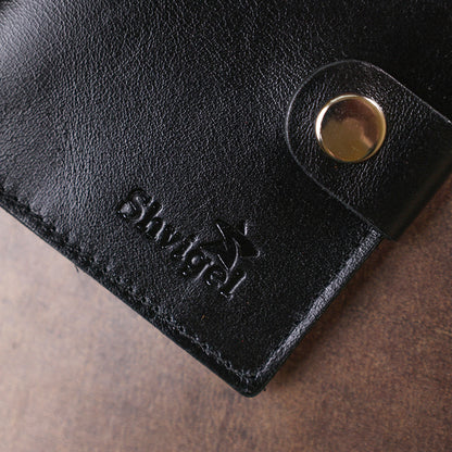 Men's Practical Wallet SHVIGEL 16502 Black Genuine Leather Ukrainian Craftsmanship