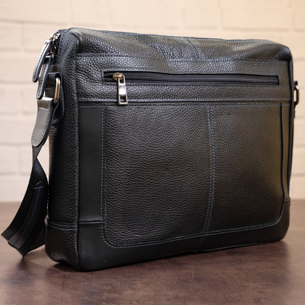 Business Shoulder Bag for Men SHVIGEL 11244 Black Genuine Floater Leather