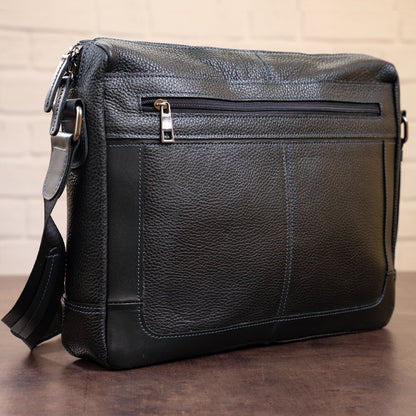 Business Shoulder Bag for Men SHVIGEL 11244 Black Genuine Floater Leather