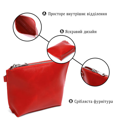 Glossy Women's Cosmetic Bag SHVIGEL 16410 Red Natural Leather Stylish Design