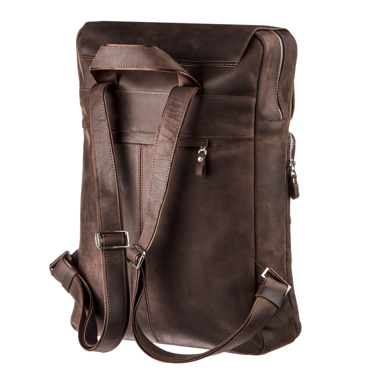 Large Leather Backpack by SHVIGEL 15307 in Brown with Crazy Horse Finish, Made in Ukraine