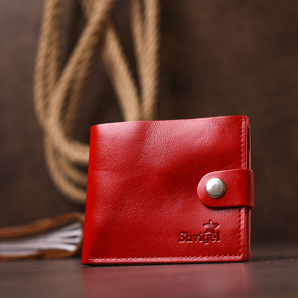 Small Women's Leather Wallet SHVIGEL 16440 in Red - Genuine Leather, Made in Ukraine
