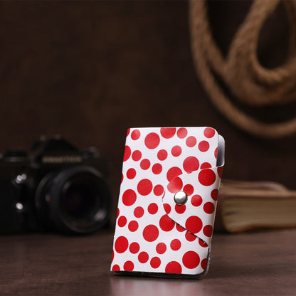 Leather Vertical Business Card Holder SHVIGEL 19081 Red Polka Dot Genuine Leather