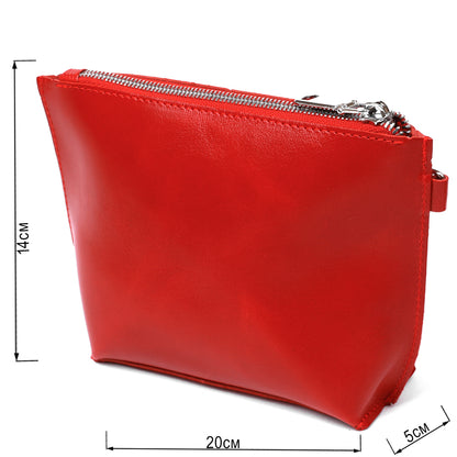 Glossy Women's Cosmetic Bag SHVIGEL 16410 Red Natural Leather Stylish Design