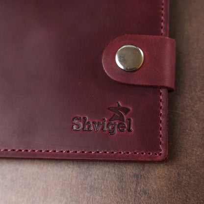 Leather Vintage Wallet SHVIGEL 16436 Burgundy | Natural Leather, Ukraine Made
