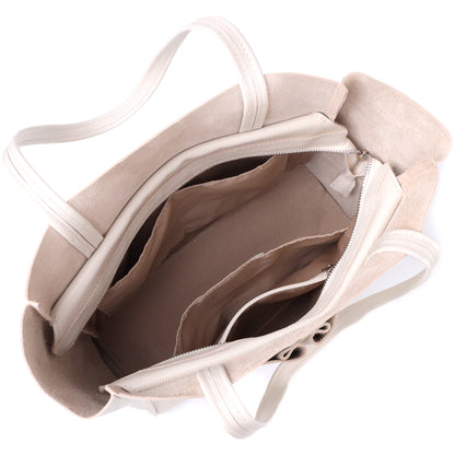 Spacious SHVIGEL Leather Shopper Bag 22843 Beige Made in Ukraine – Durable Design