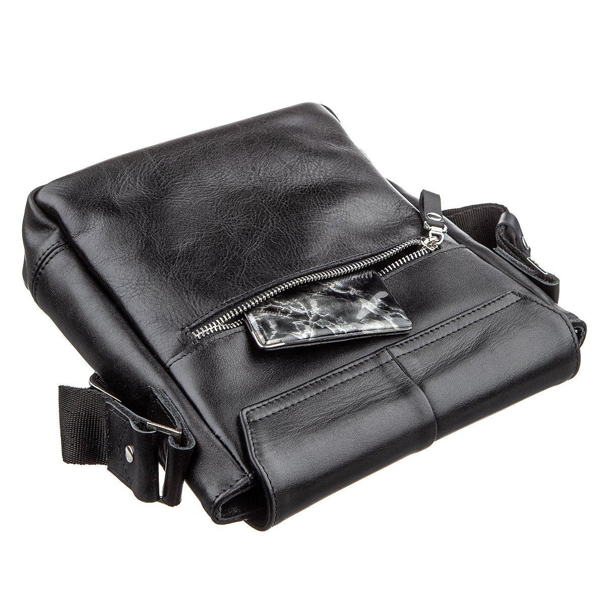 Leather Messenger Bag SHVIGEL 00793 Black Genuine Leather, Handmade in Ukraine