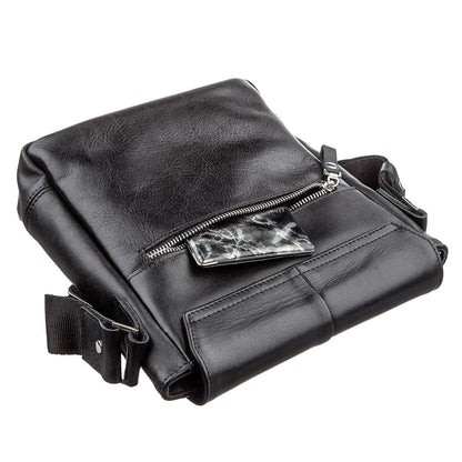 Leather Messenger Bag SHVIGEL 00793 Black Genuine Leather, Handmade in Ukraine