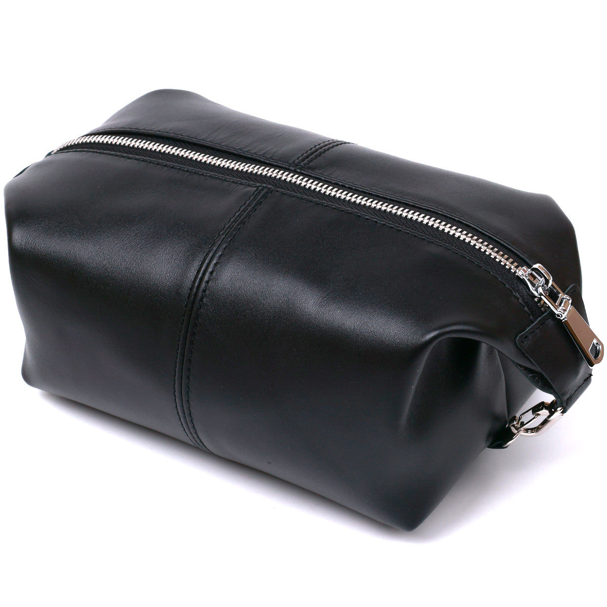 Glossy Cosmetic Bag SHVIGEL 16403 Black Natural Leather for Stylish Looks