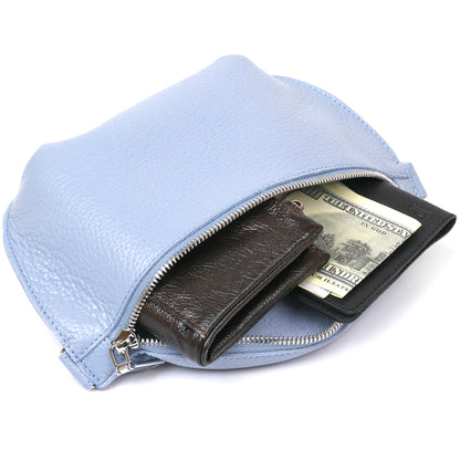 Comfortable SHVIGEL Leather Women's Belt Bag 16374 in Blue - Made in Ukraine