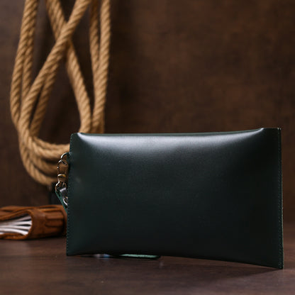 Leather Travel Cosmetic Bag SHVIGEL 16423 Green Natural Leather Design