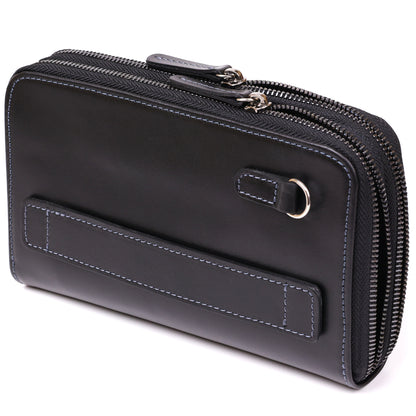 Men's Leather Clutch SHVIGEL 11082 Black Crafted from Natural Leather - Ukraine Made