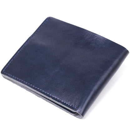 Compact Blue Leather Wallet for Men - SHVIGEL Art. 16465, Natural Leather, Made in Ukraine
