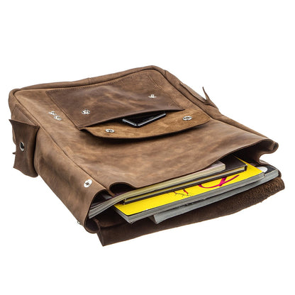 Vintage Effect Backpack SHVIGEL 13947 Brown Natural Leather Handmade in Ukraine