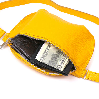 Bright Yellow Women's Leather Banana Bag SHVIGEL 16377 - Natural Leather, Ukraine