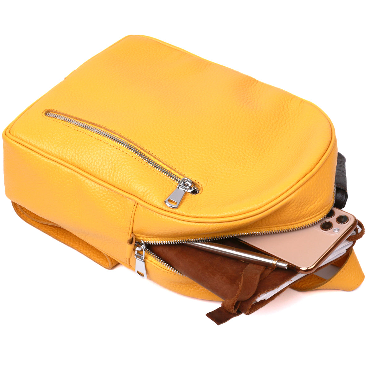 Bright Yellow Leather Women's Backpack SHVIGEL 16321 - Handmade in Ukraine