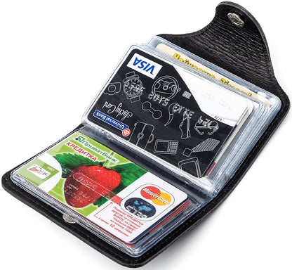 Vertical Business Card Holder SHVIGEL 13909 Leather Black for Cards, Ukrainian Craftsmanship